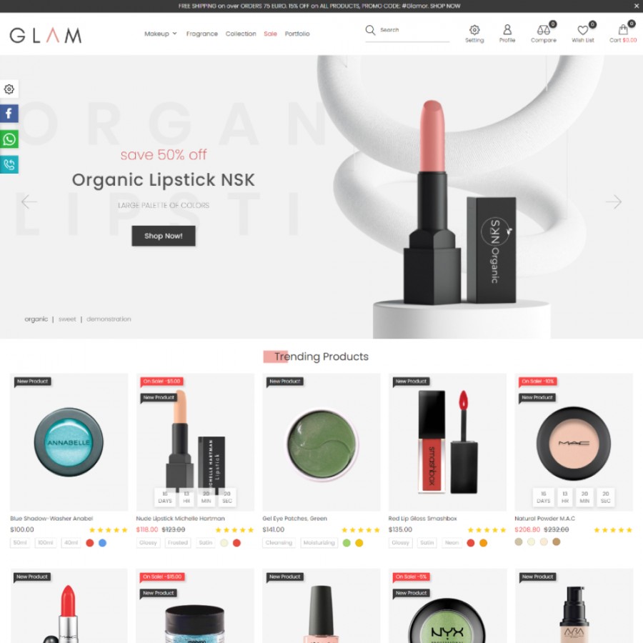 Glam - Makeup, Fragrance, Cosmetics Beauty Shop Prestashop Theme