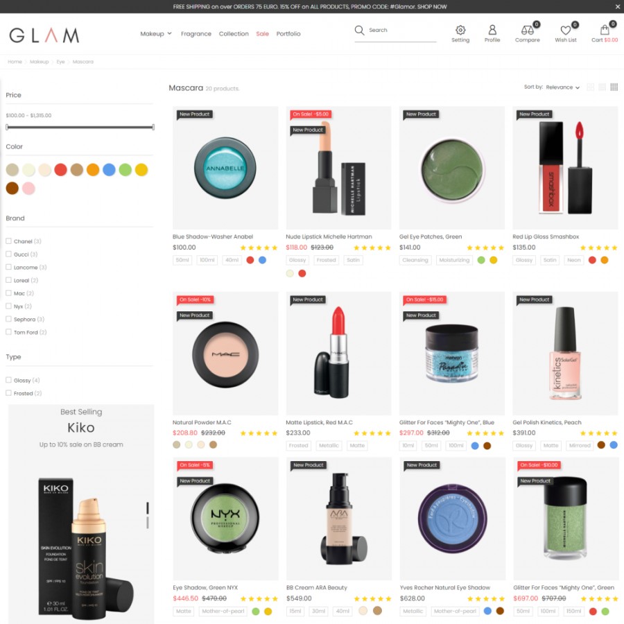 Glam - Makeup, Fragrance, Cosmetics Beauty Shop Prestashop Theme