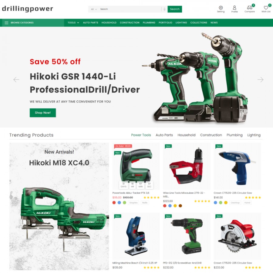 Drilling Power - Tools, Car & Bike, Tires Mega-Store Template