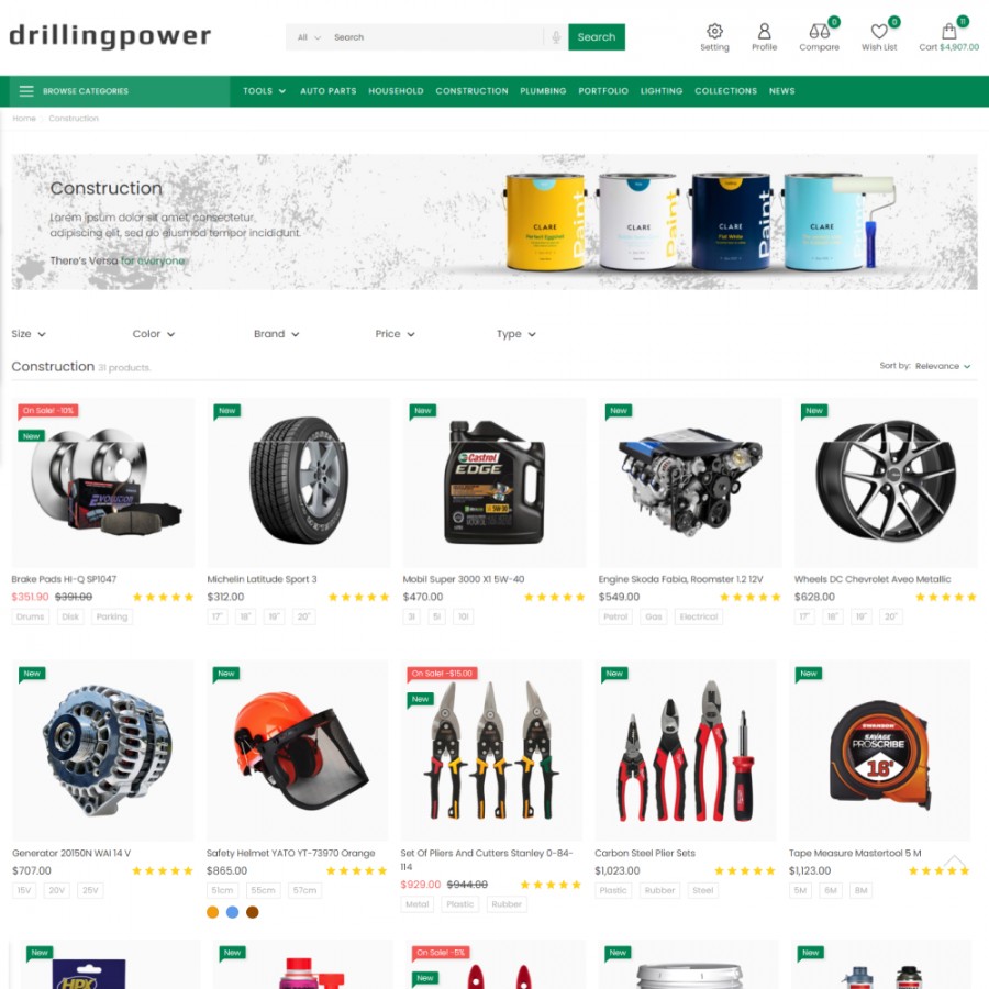 Drilling Power - Tools, Car & Bike, Tires Mega-Store Template