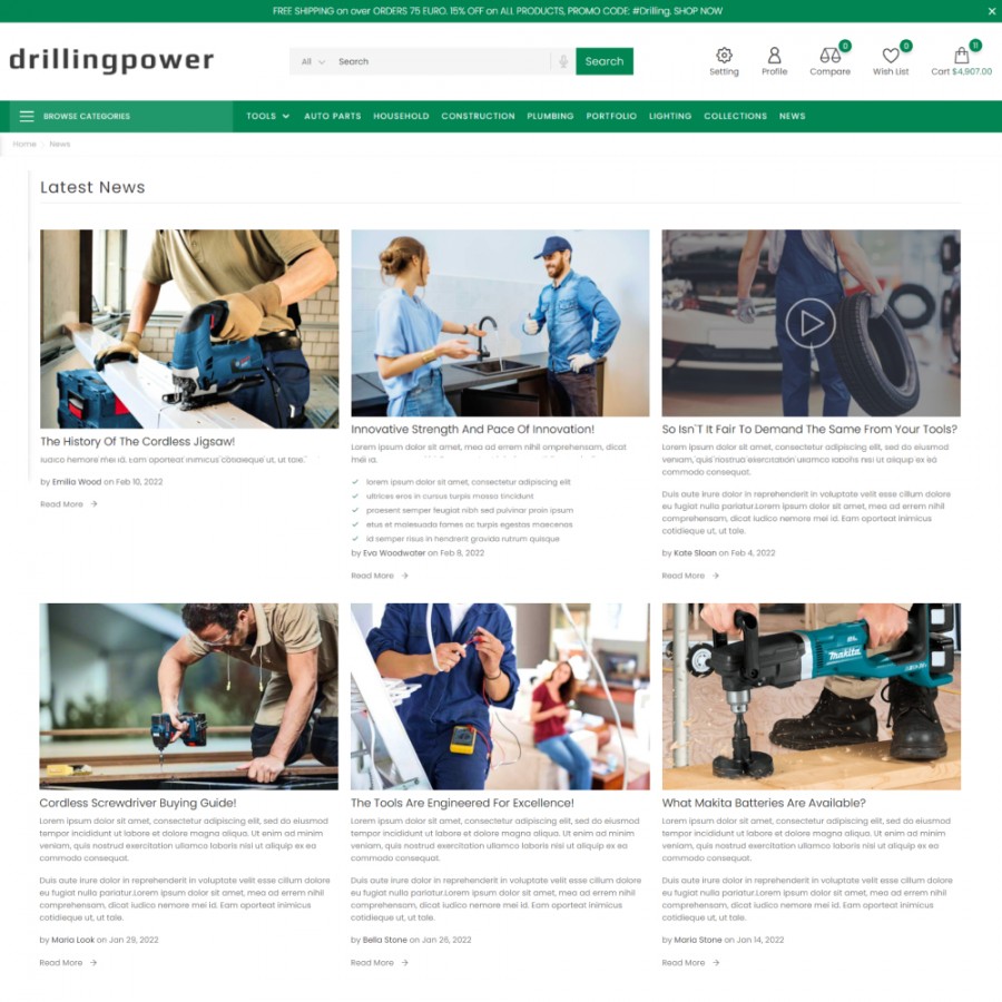 Drilling Power - Tools, Car & Bike, Tires Mega-Store Template