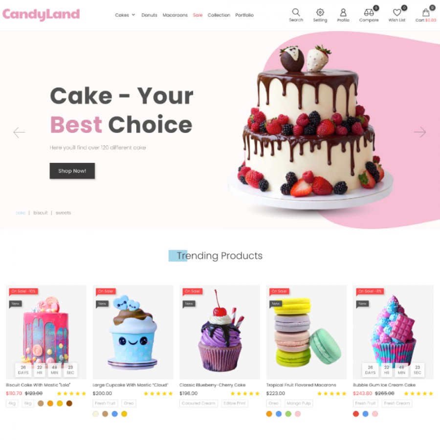 Candy Land - Cakes & Donuts, Sweet Food Store Template