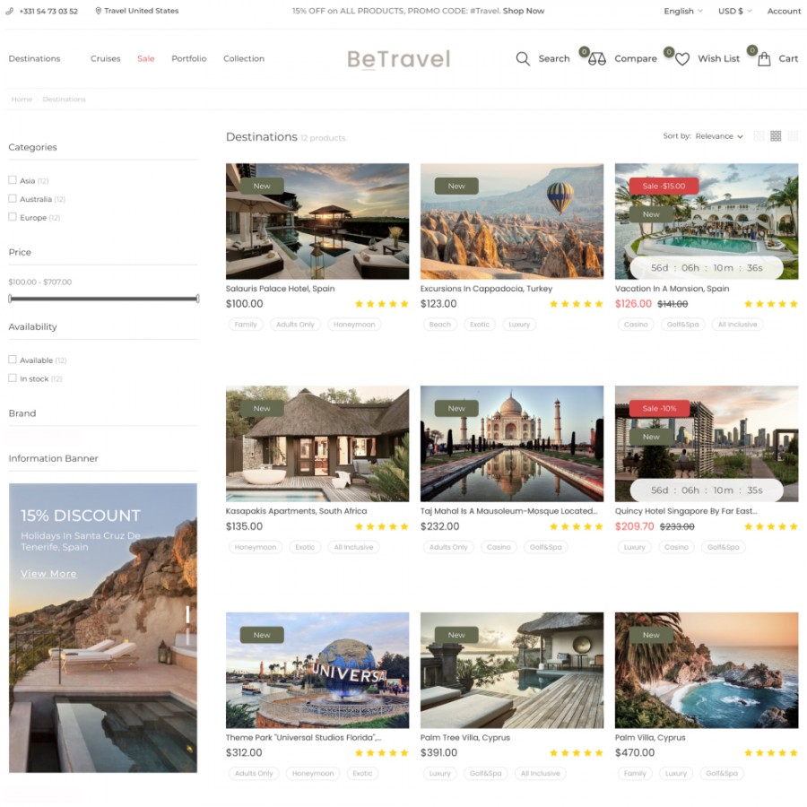 BeTravel - Tourism, Sports & Extreme, Tours & Hotels Template