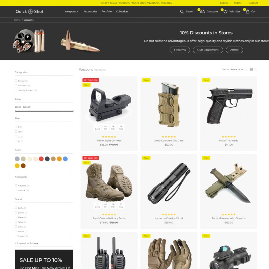 Quick Shot - Weapons, Hunting, Sports, Fishing Store Template