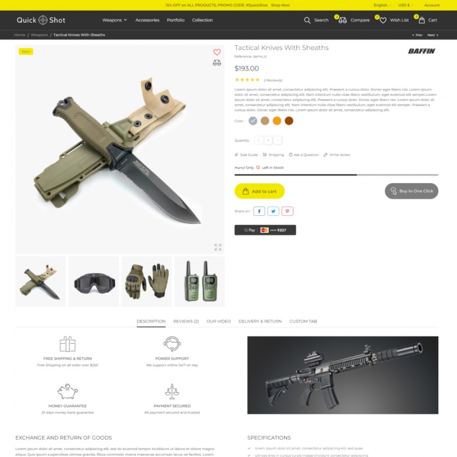 Quick Shot - Weapons, Hunting, Sports, Fishing Store Template