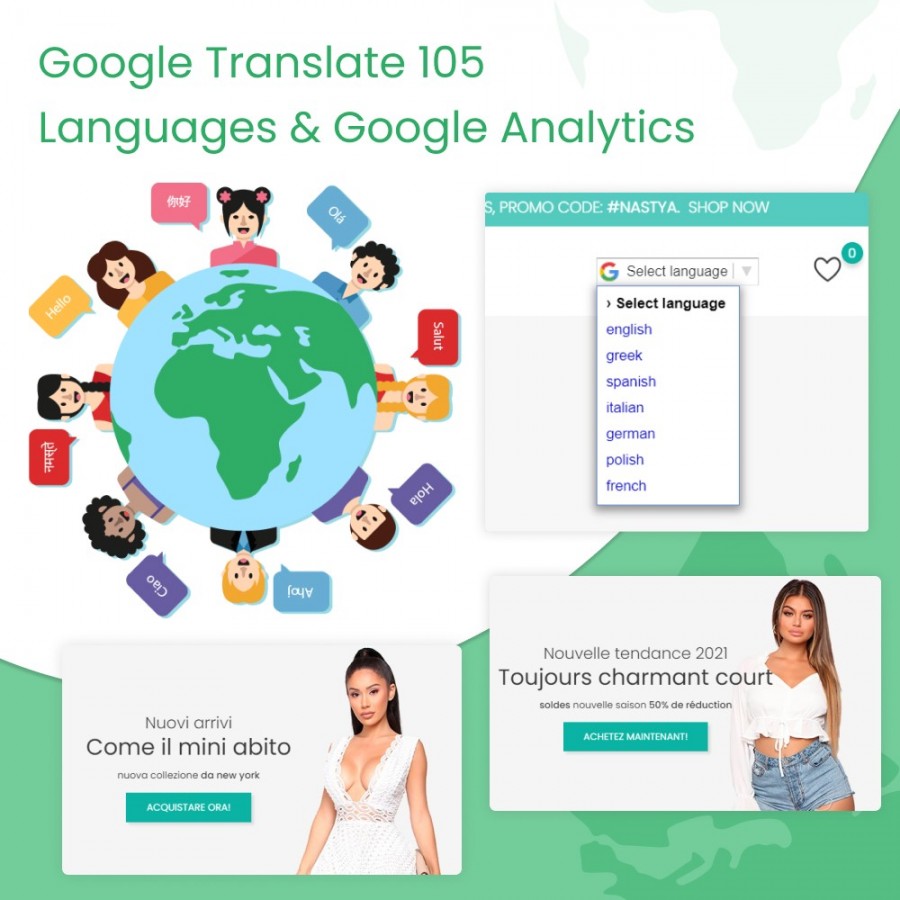 Google Translate 105 Languages & Google Analytics Prestashop Module