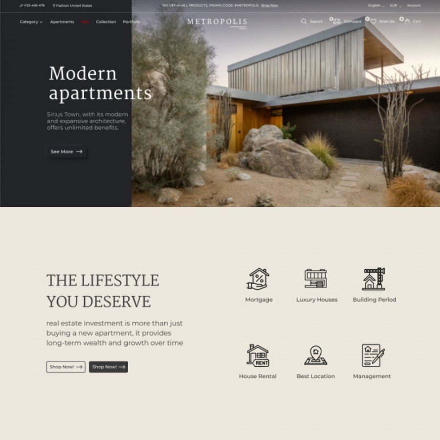 Metropolis - Real Estate Agency, Rentals and Bookings Template