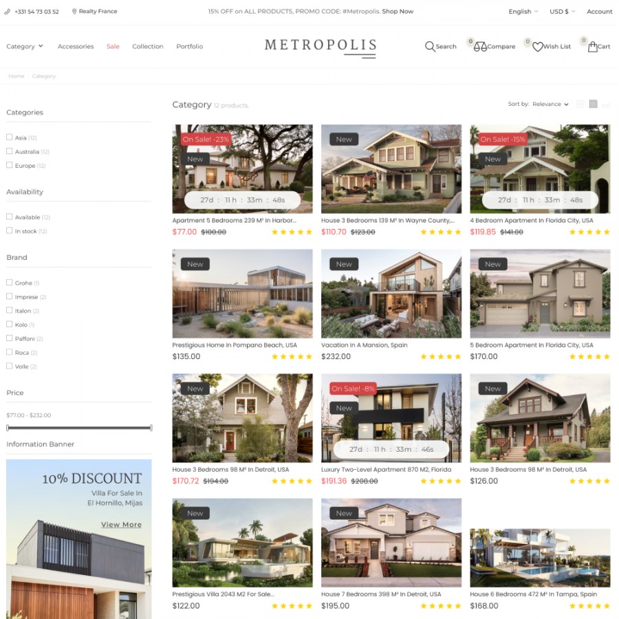 Metropolis - Real Estate Agency, Rentals and Bookings Template