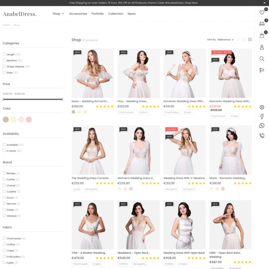 Anabel - Wedding and Evening Dresses, Clothes Store Template