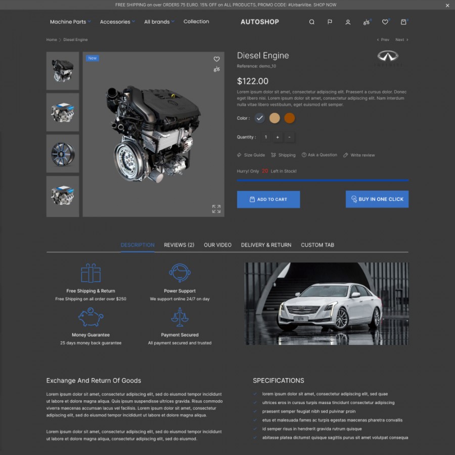 Prestashop Theme Auto Shop Electric Cars Car Rentals Auto Parts