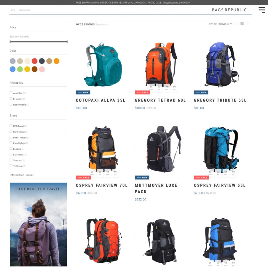 Bags Republic - Backpacks, Bags, Sports & Travel Goods Template