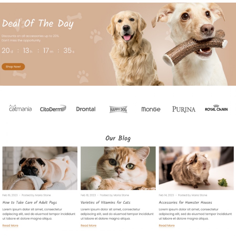 Happy Pets - Animals Care, Vetclinice, Food and Toys Template