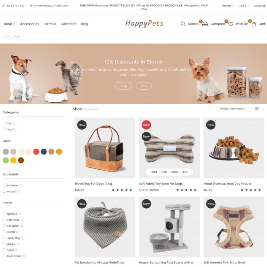 Happy Pets - Animals Care, Vetclinice, Food and Toys Template