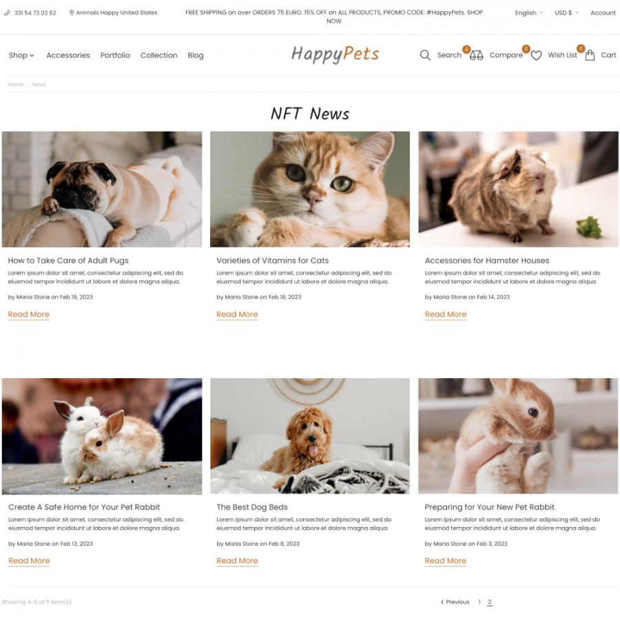 Happy Pets - Animals Care, Vetclinice, Food and Toys Template