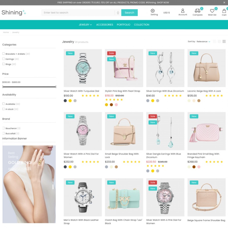 Shining - Luxury Jewelry, Accessories & Gems Shop Template