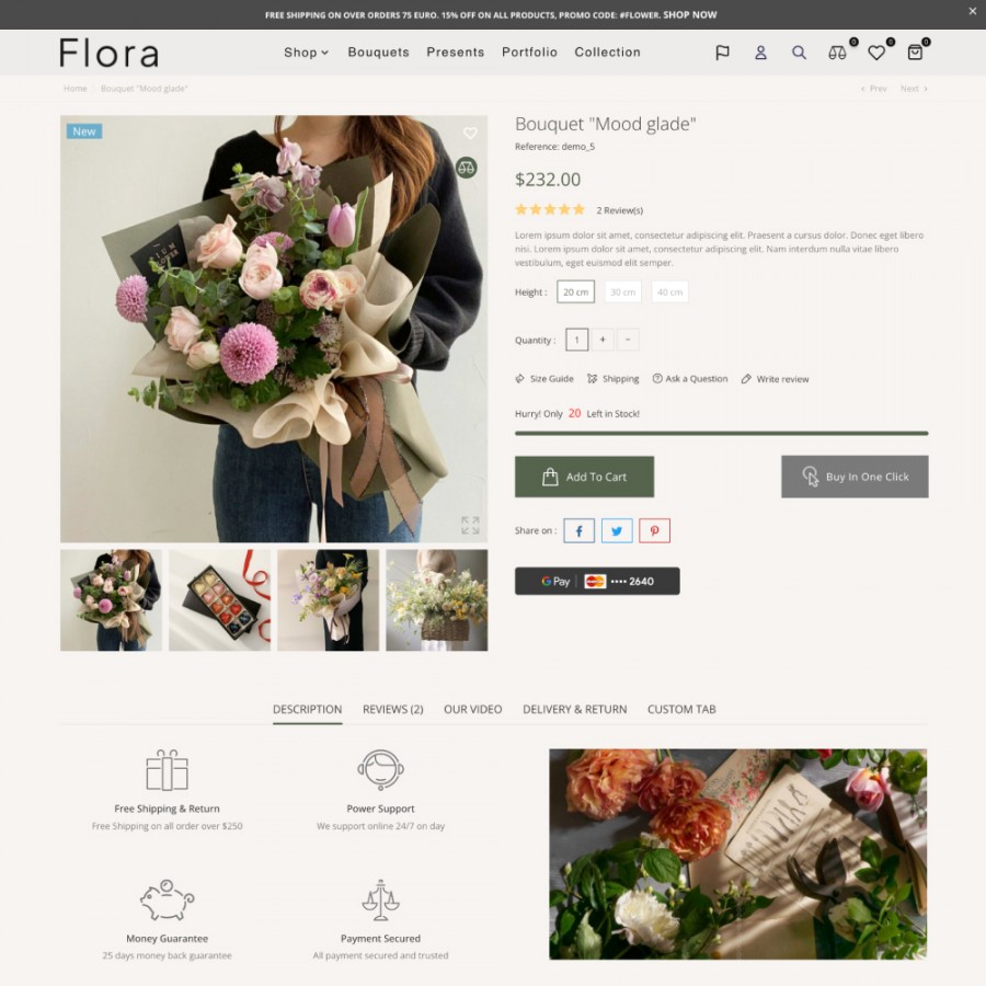 Flora - Florist, Decor, Flowers, Chocolate, Gifts Prestashop Theme