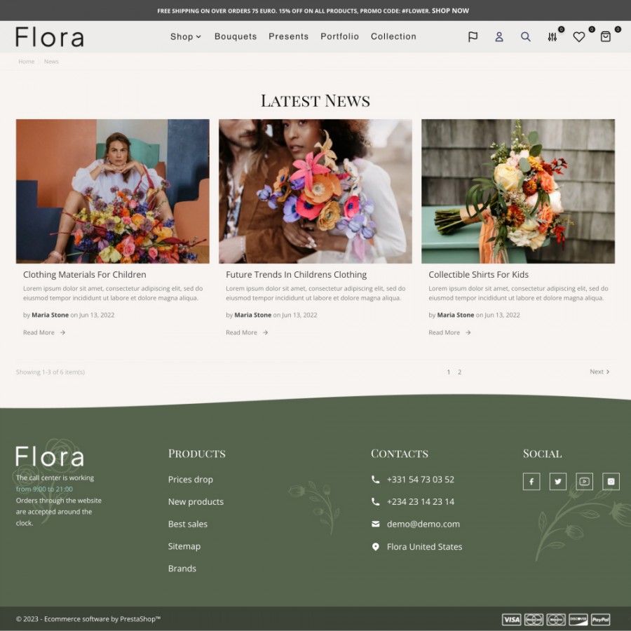 Flora - Florist, Decor, Flowers, Chocolate, Gifts Prestashop Theme