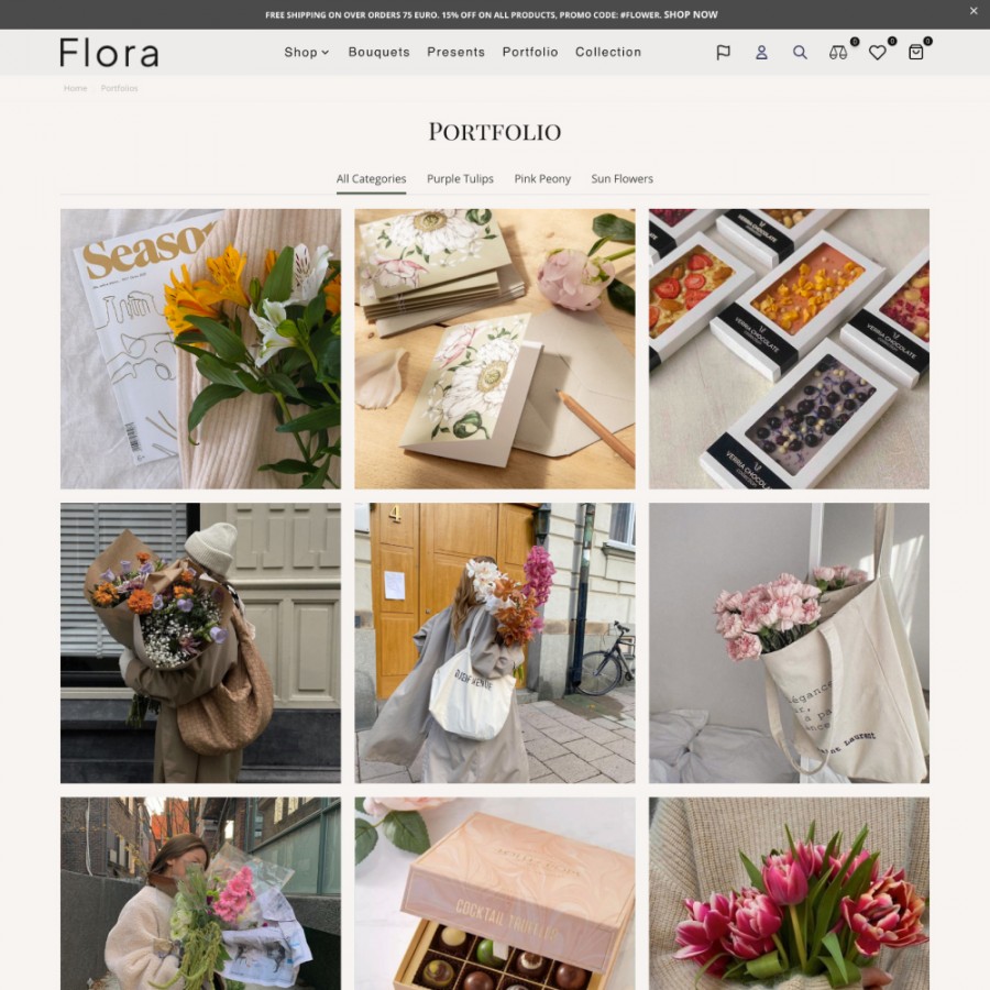 Flora - Florist, Decor, Flowers, Chocolate, Gifts Prestashop Theme