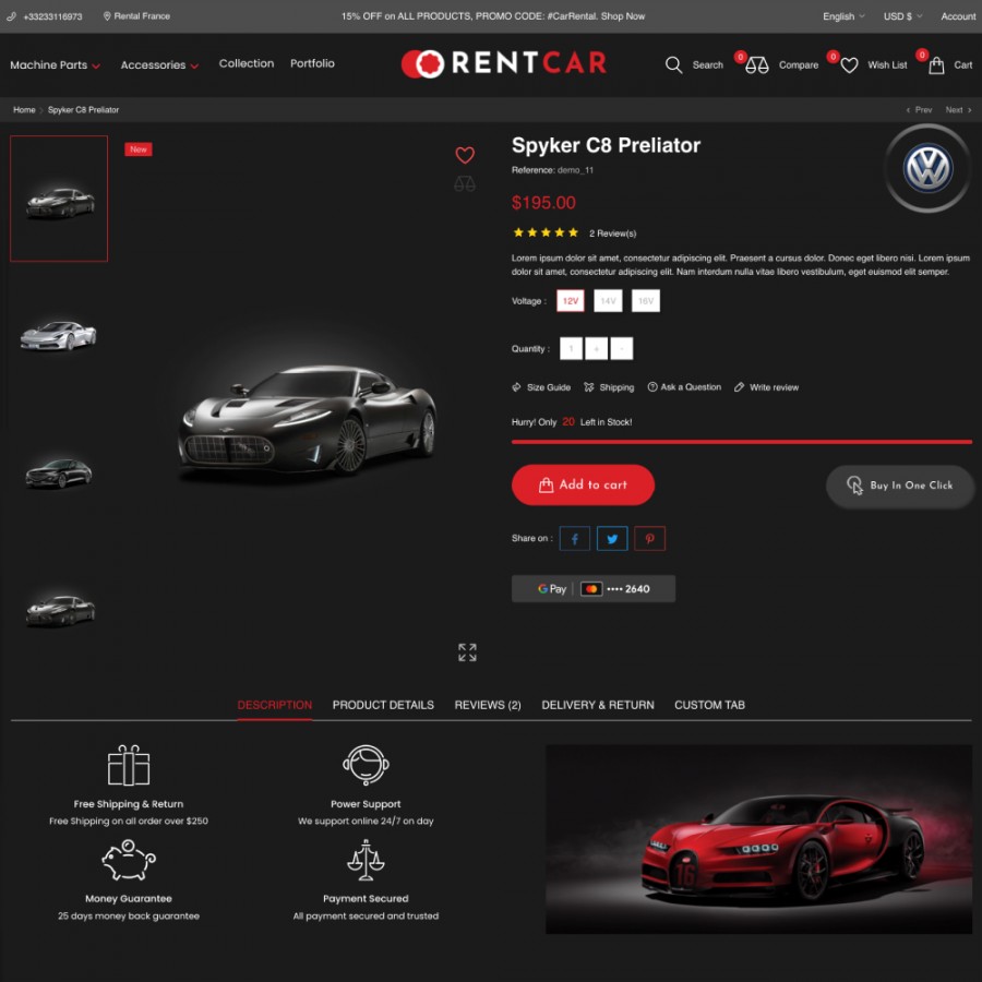 Rental Car - Auto and Motorcycles, Bikes & Tools Prestashop Theme