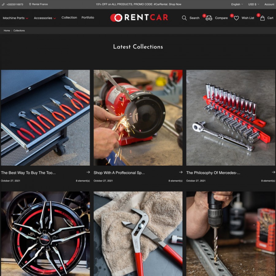 Rental Car - Auto and Motorcycles, Bikes & Tools Prestashop Theme