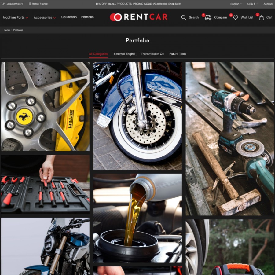 Rental Car - Auto and Motorcycles, Bikes & Tools Prestashop Theme