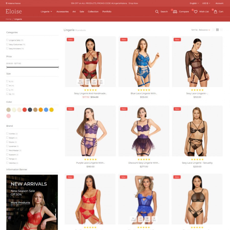 Eloise - Lingerie & Adults, Swimwear and Fashion Prestashop Theme