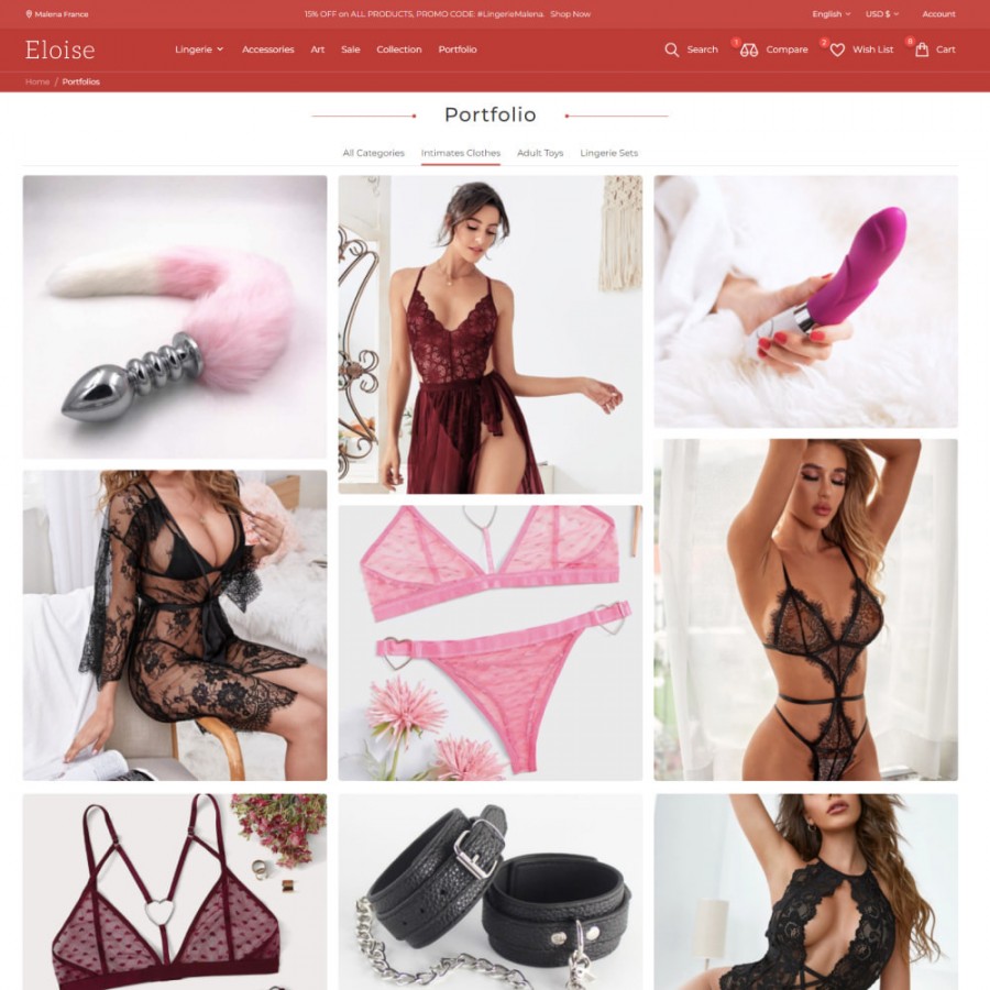 Eloise - Lingerie & Adults, Swimwear and Fashion Prestashop Theme