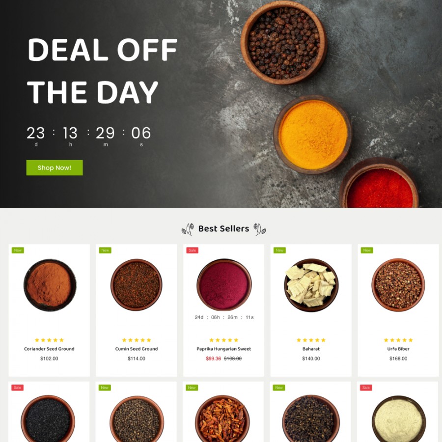 Spices - Eco Herbs & Food Shop, Restaurant, Supermarket Prestashop Theme