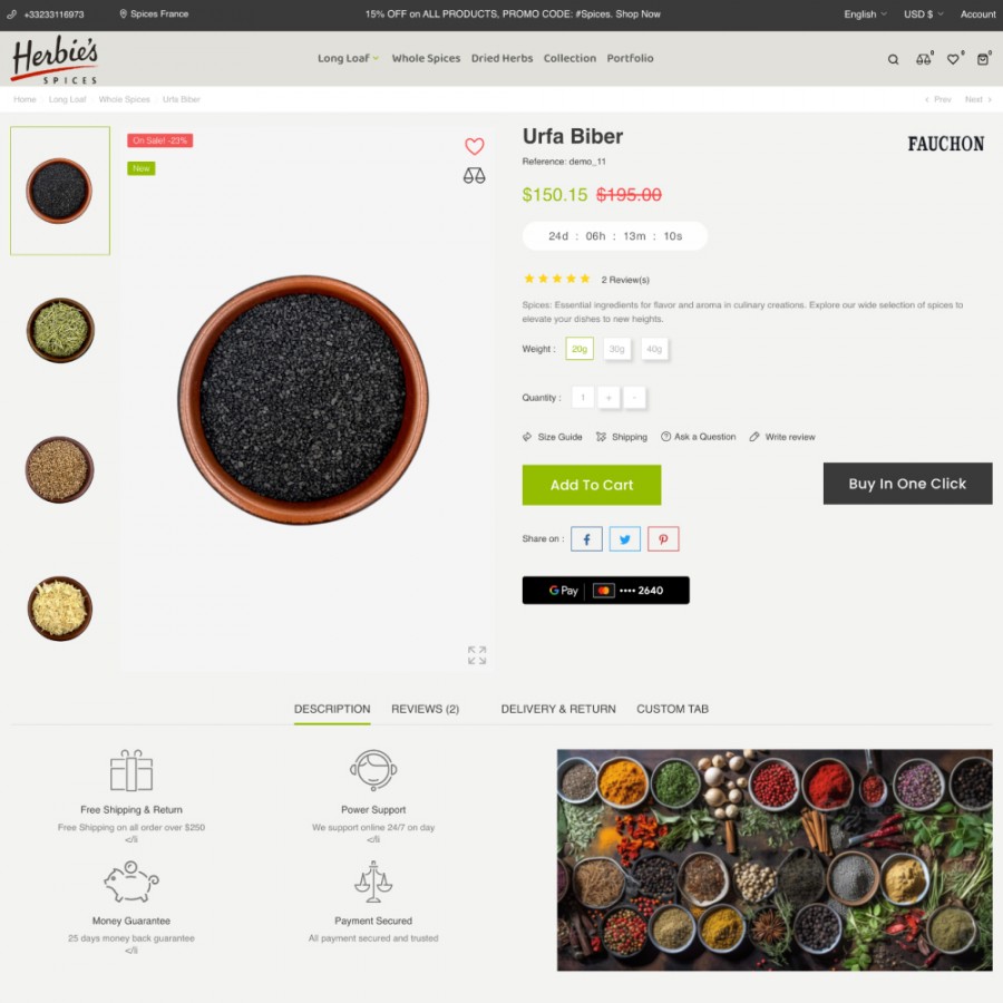 Spices - Eco Herbs & Food Shop, Restaurant, Supermarket Prestashop Theme