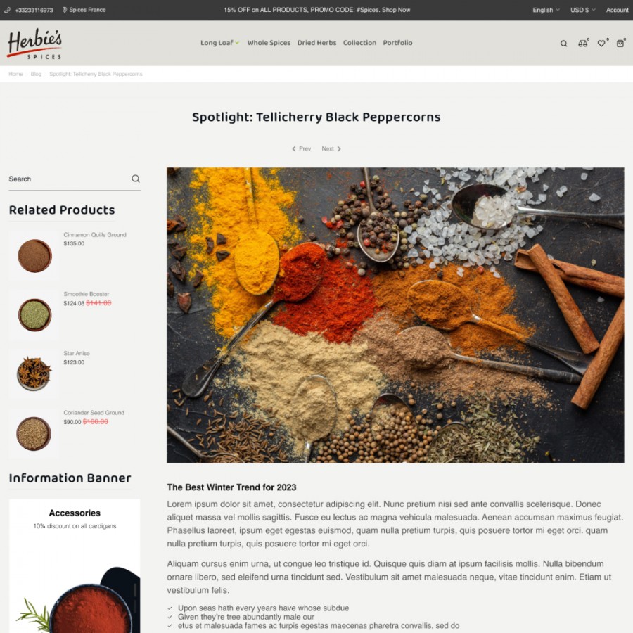 Spices - Eco Herbs & Food Shop, Restaurant, Supermarket Prestashop Theme