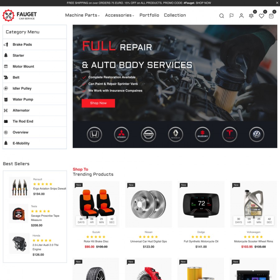 FAUGET - Car Services & Auto Rental, Tools, DIY Prestashop Theme