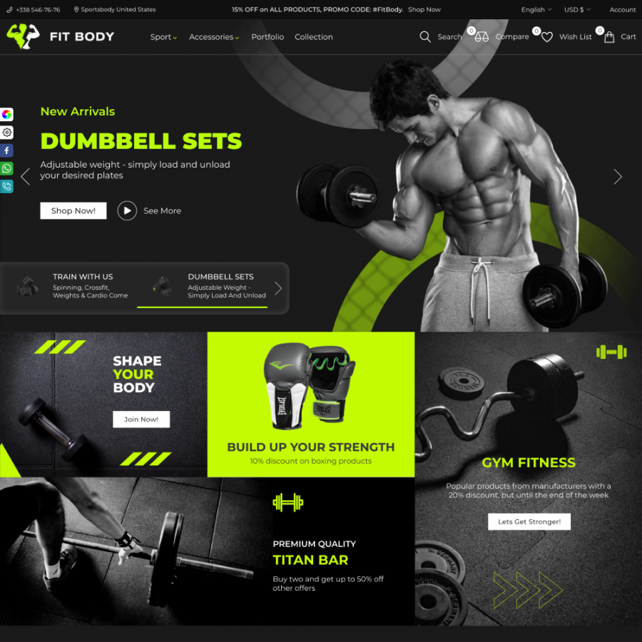 FitBody - Sports equipment, Yoga, Nutrition, Travel Prestashop Theme