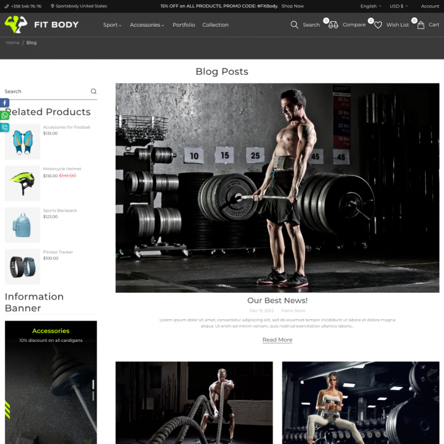 FitBody - Sports equipment, Yoga, Nutrition, Travel Prestashop Theme