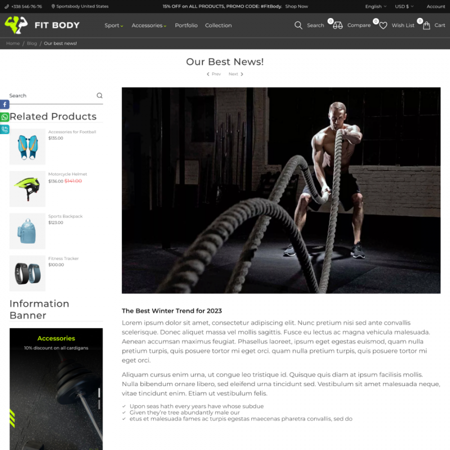 FitBody - Sports equipment, Yoga, Nutrition, Travel Prestashop Theme