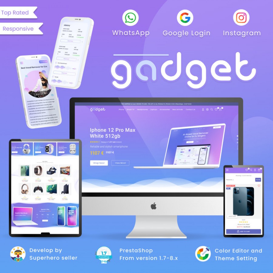 Gadget & Electronics - Hi-Tech Phones, Computers, Watches Prestashop Theme