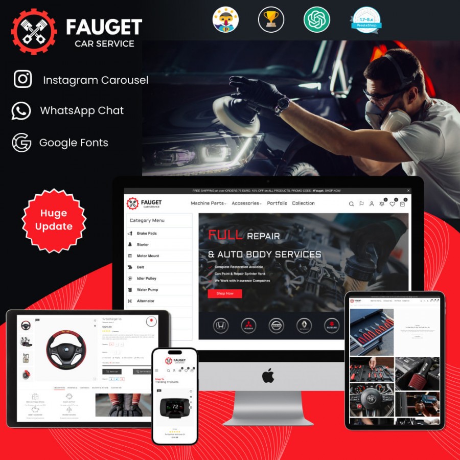 FAUGET - Car Services & Auto Rental, Tools, DIY Prestashop Theme