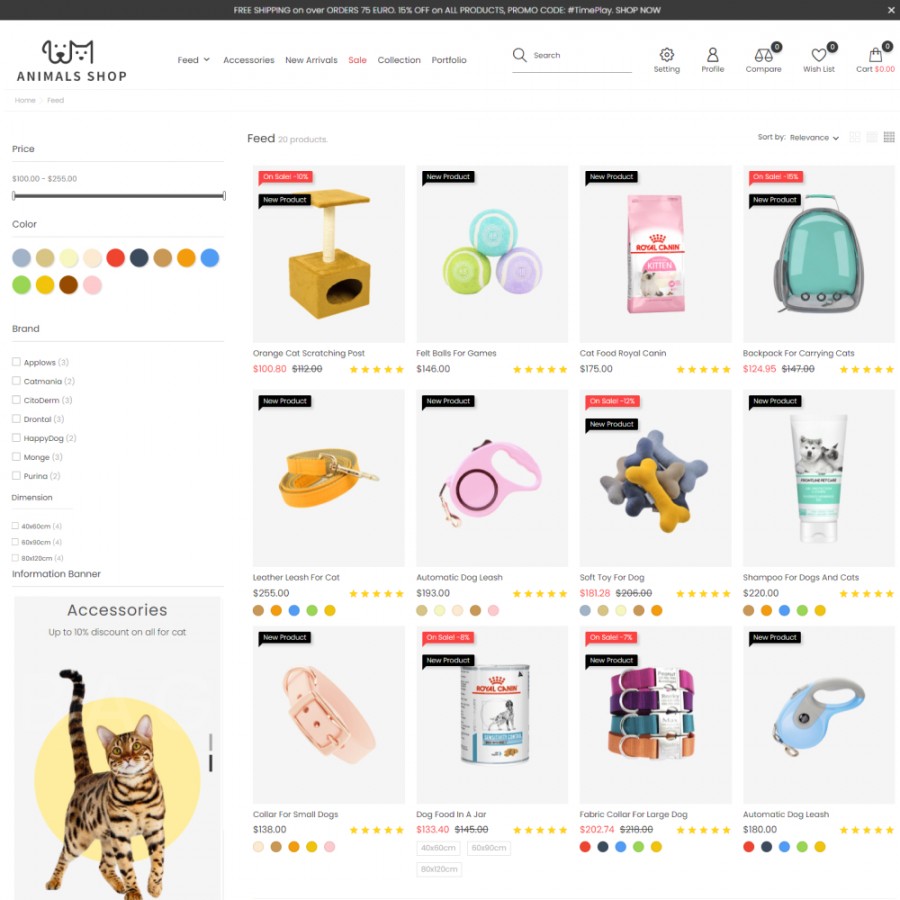 Animals Shop - Pets Care, Clothes, Toys, Food Prestashop Theme