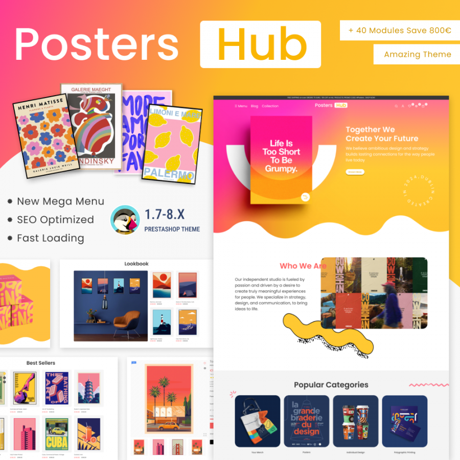 Posters Hub - Art, Books, Photos, Illustrations, Music Prestashop Theme