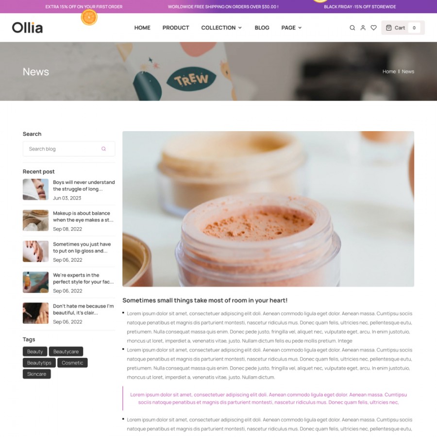 Ollia - Cosmetics and Beauty, Health Treatment Shopify Theme