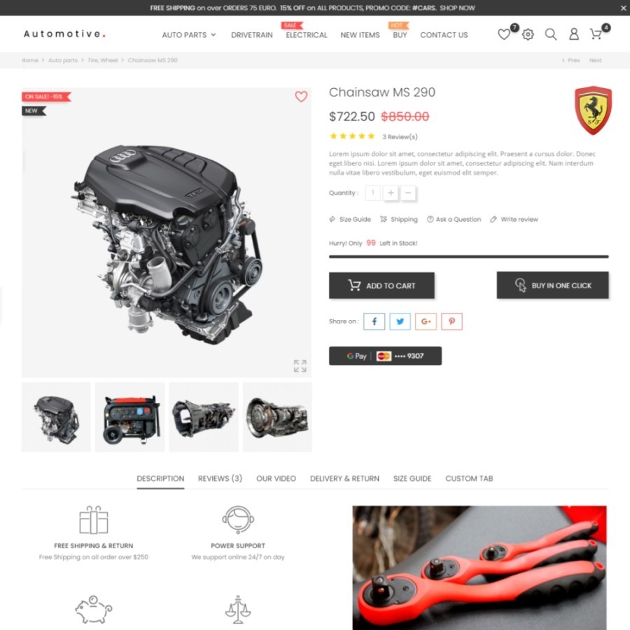 Smarty Tools - Auto Parts & Car Engines Prestashop Theme