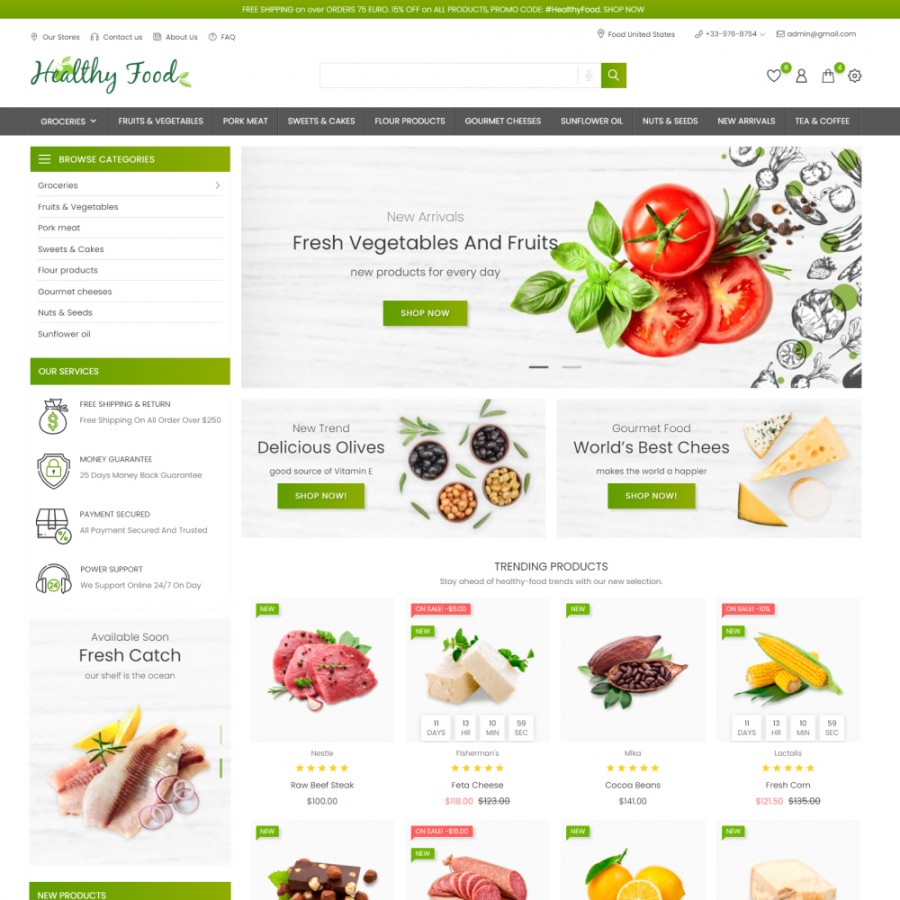 Healthy Food - Supermarket, Restaurant, Organic, Wine Prestashop Theme